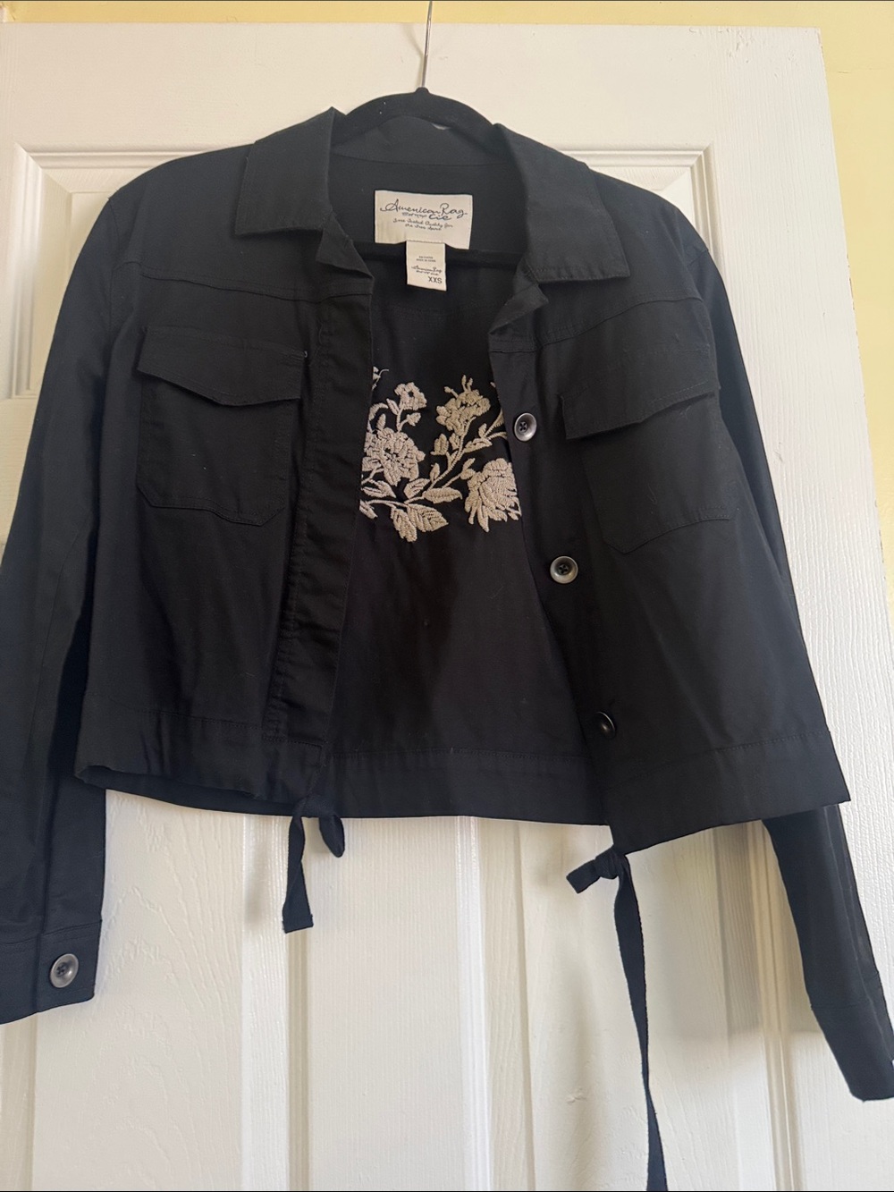 Christopher & Banks Black Cropped Utility Jacket with Drawstring